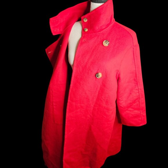 Vintage Oversized Long Wool Pea Coat Red - Picture 5 of 13